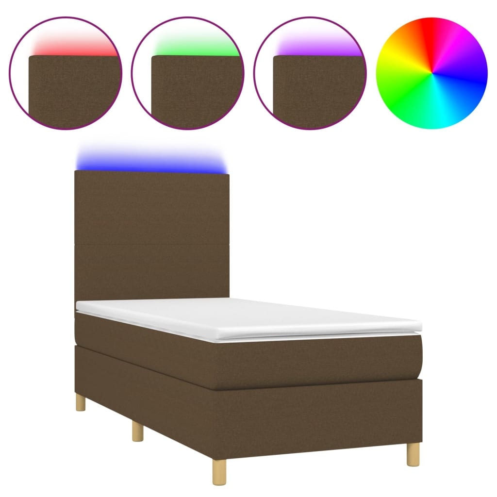 vidaXL Boxspringbett mit Matratze & LED Dunkelbraun 90x200 cm Stoff Image