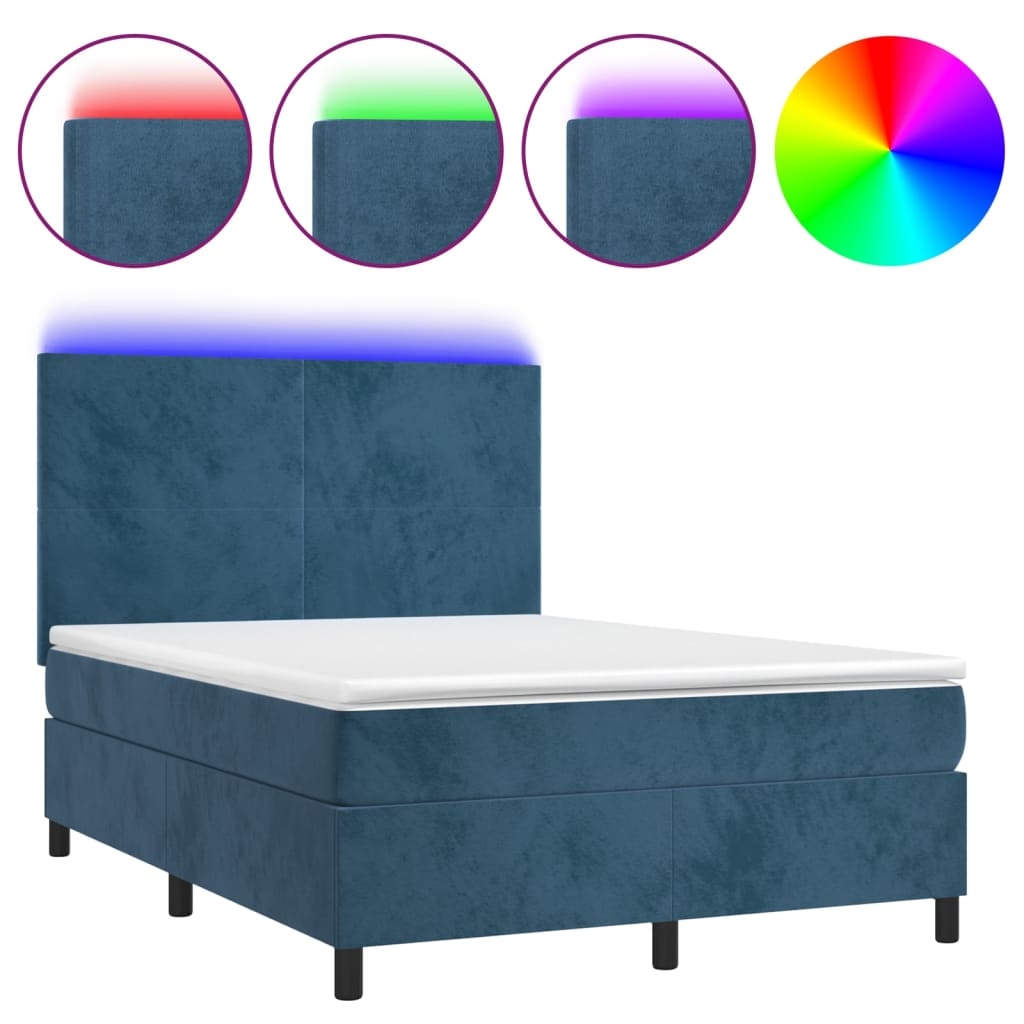 vidaXL Boxspringbett mit Matratze & LED Dunkelblau 140x190 cm Samt Image