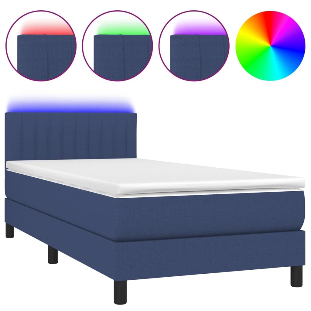 vidaXL Boxspringbett mit Matratze & LED Blau 90x190 cm Stoff Image