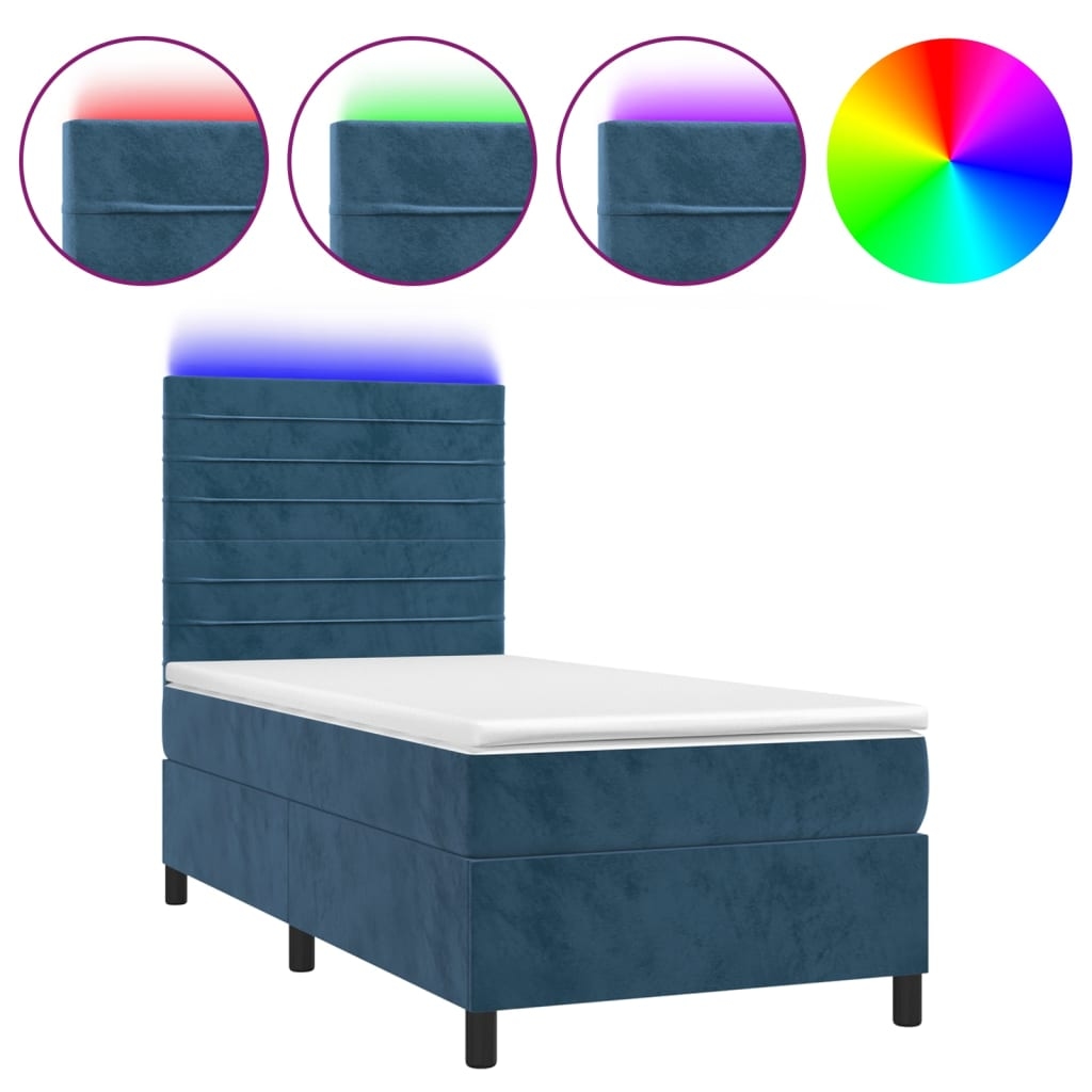 vidaXL Boxspringbett mit Matratze & LED Dunkelblau 90x200 cm Samt Image