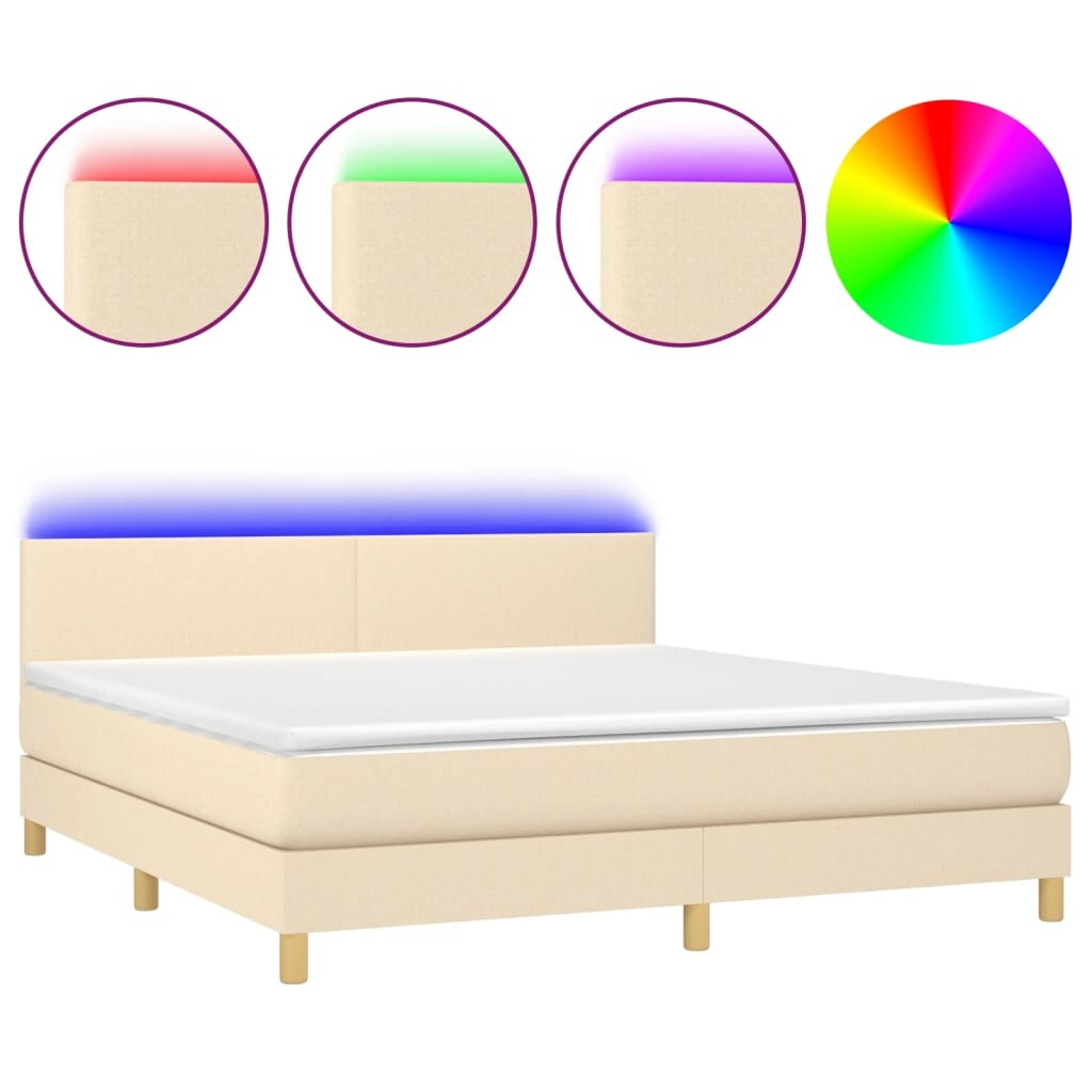 vidaXL Boxspringbett mit Matratze & LED Creme 160x200 cm Stoff Image