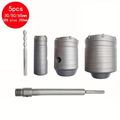 TEMU 5pcs Concrete Kit - 30mm, 50mm, 65mm Drill Bits For Sds Plus Hammer Drills - Durable Alloy Circle Cutters For Concrete, Brick, Cement & Stone Walls - Home Improvement Essentials Image