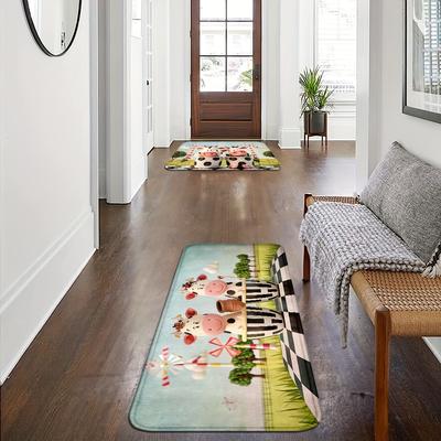 TEMU Cow Print Non-slip Floor Mat - Machine Washable, Living Room, Kitchen, Bedroom & Farmhouse Decor Image