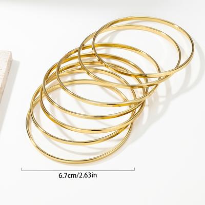 TEMU 7pcs Vintage Style 18k Golden Plated Stainless Steel Wide Bangle Bracelets Set For Women - For & Parties, Thanksgiving Gift Image
