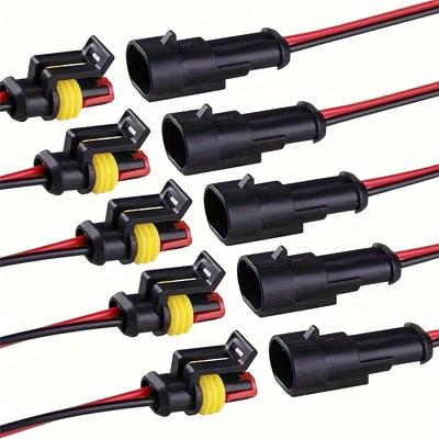 TEMU Waterproof Electrical Connector Plugs Set - 10 Pieces (5 Pairs) 2-pin With Wires For Car, Motorcycle, Pedal Vehicles - Durable Pp Material For Reliable Connection Image
