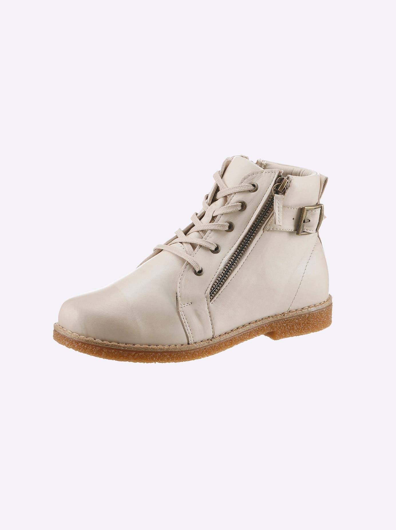 Schnürstiefelette ANDREA CONTI, Damen, Gr. 39, beige (créme), Glattleder, Leder, Schuhe