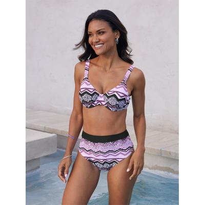 Bikini-Hose FEEL GOOD, Damen, Gr. 50, Normalgrößen, lila (violett, schwarz, bedruckt), Elasthan, Polyamid, Badehosen Image