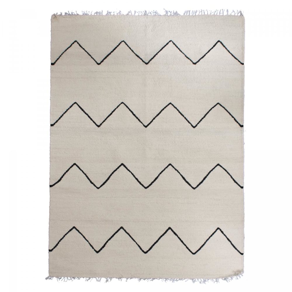 Très grand tapis salon tissé main en laine motif berbère beige 300x400