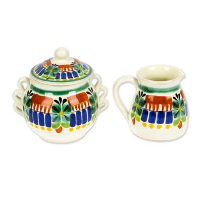 Acapulco,'Artisan Crafted Majolica Ceramic Sugar and Creamer Set'