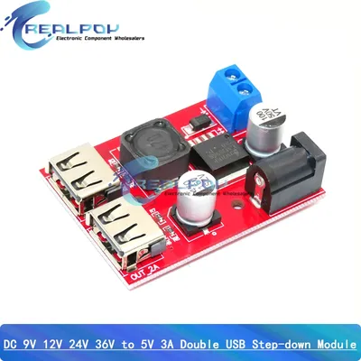 LM2596 LM2596S Dual USB DC-DC 9V 12V 24V 36V to 5V 3A Step Down Buck Converter Board Car Charger Solar Power Supply Module