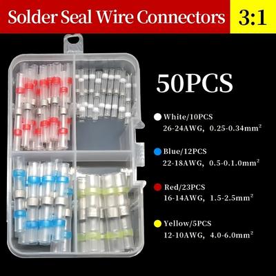 TEMU 50pcs/box Thickening Solder Ring Shrinkable Tube, Heat Shrink Solder Sleeves Wire Crimp Butt Terminals Connectors With Box Waterproof Heat Cable Connector Image