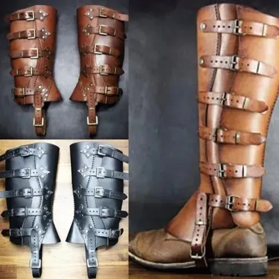 Mittelalterliche Renaissance Stiefel Schuhe Abdeckung PU Leder Beinschutz Rüstung Beinschienen Larp Wikinger Krieger Ritter Cosplay Kostüm Männer Frauen Image