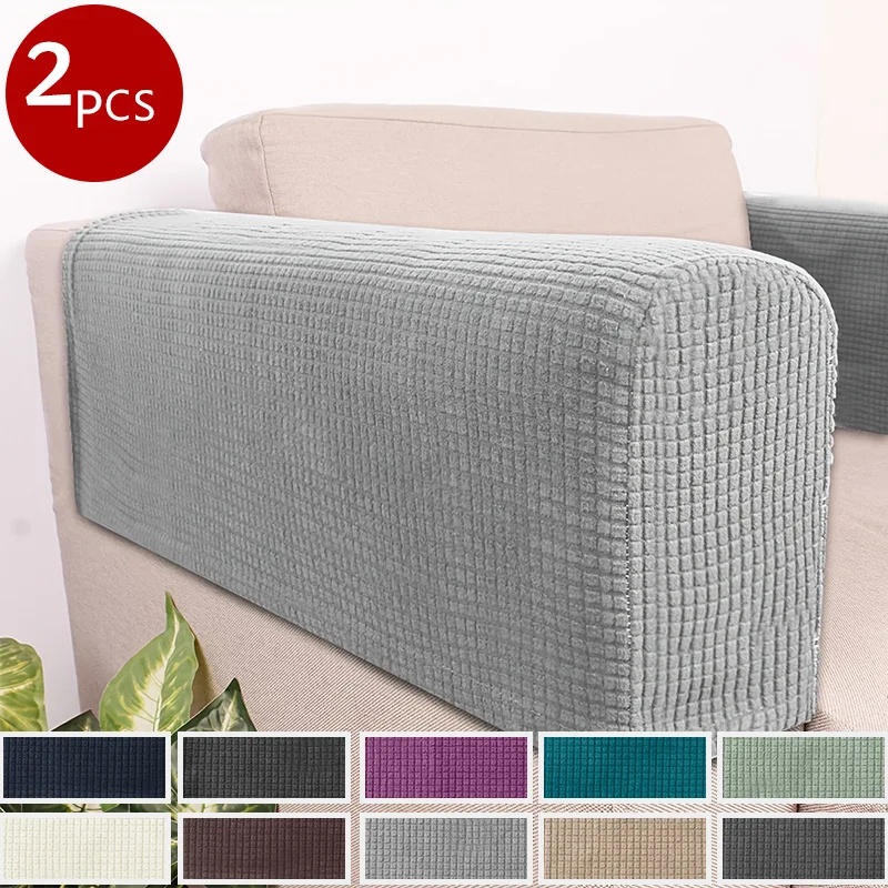 2PCS schwarz weiß grau Maiskörner Fleece Sofa Handschuhe einfarbig universelle elastische Sofa Schutzhülle für Home Hotel Image
