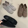 AIYUQI frauen Flache Schuhe Ballett 2025, Neue Karree Vintage Lace-up Weibliche Schuhe Große Größe Faulenzer Für frauen