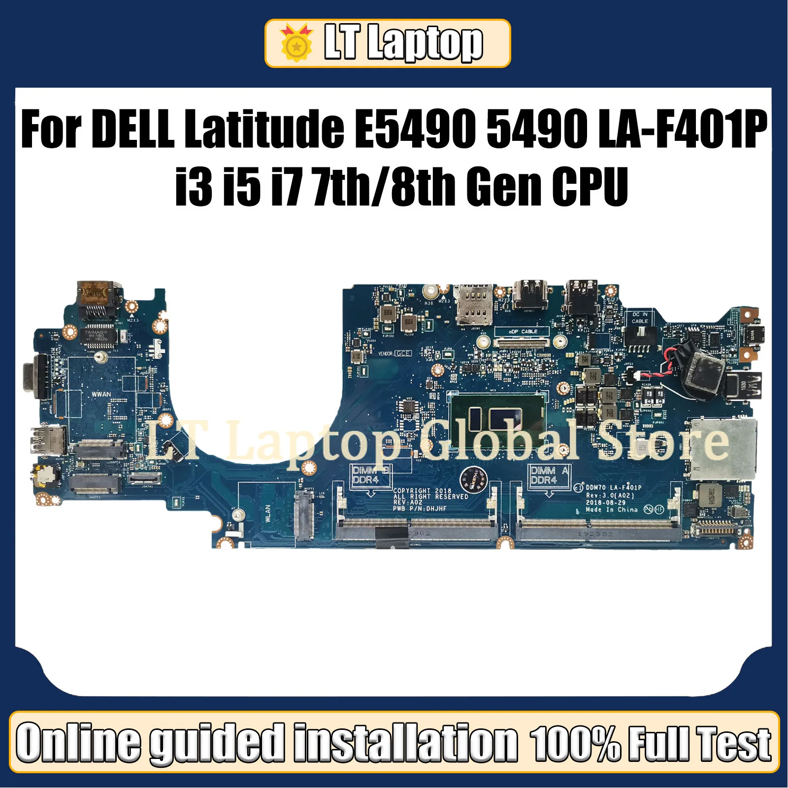 LT Für DELL Latitude E5490 5490 Laptop Motherboard LA-F401P mit I3 I5 I7 7th/8th Gen CPU 0C08DH 0M71FV 0NJFT2 08KN1W 0M79GG Image