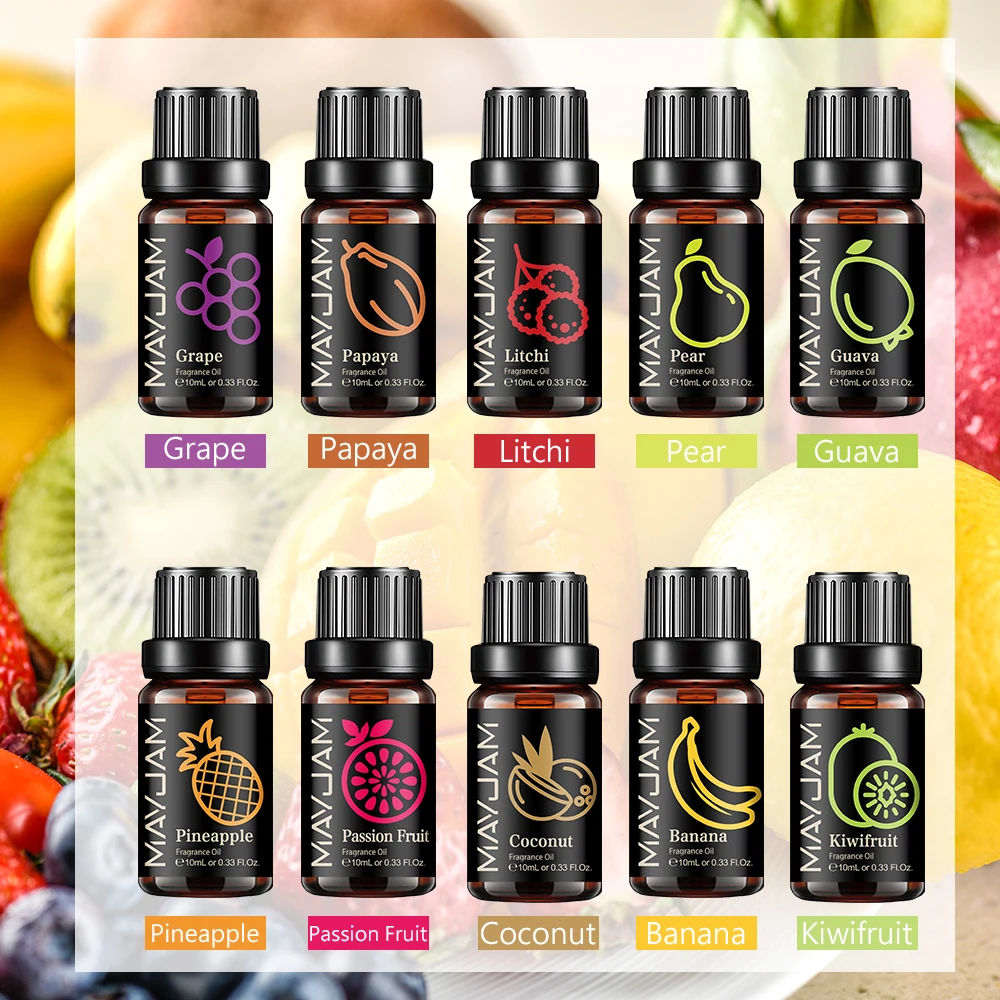 MAYJAM Ätherisches Fruchtöl, 10 ml, Kirsche, Banane, Papaya, Traube, Litschi, Guave, Kiwis, Birne, Feige, Duftöl für Diffusorkerze Image