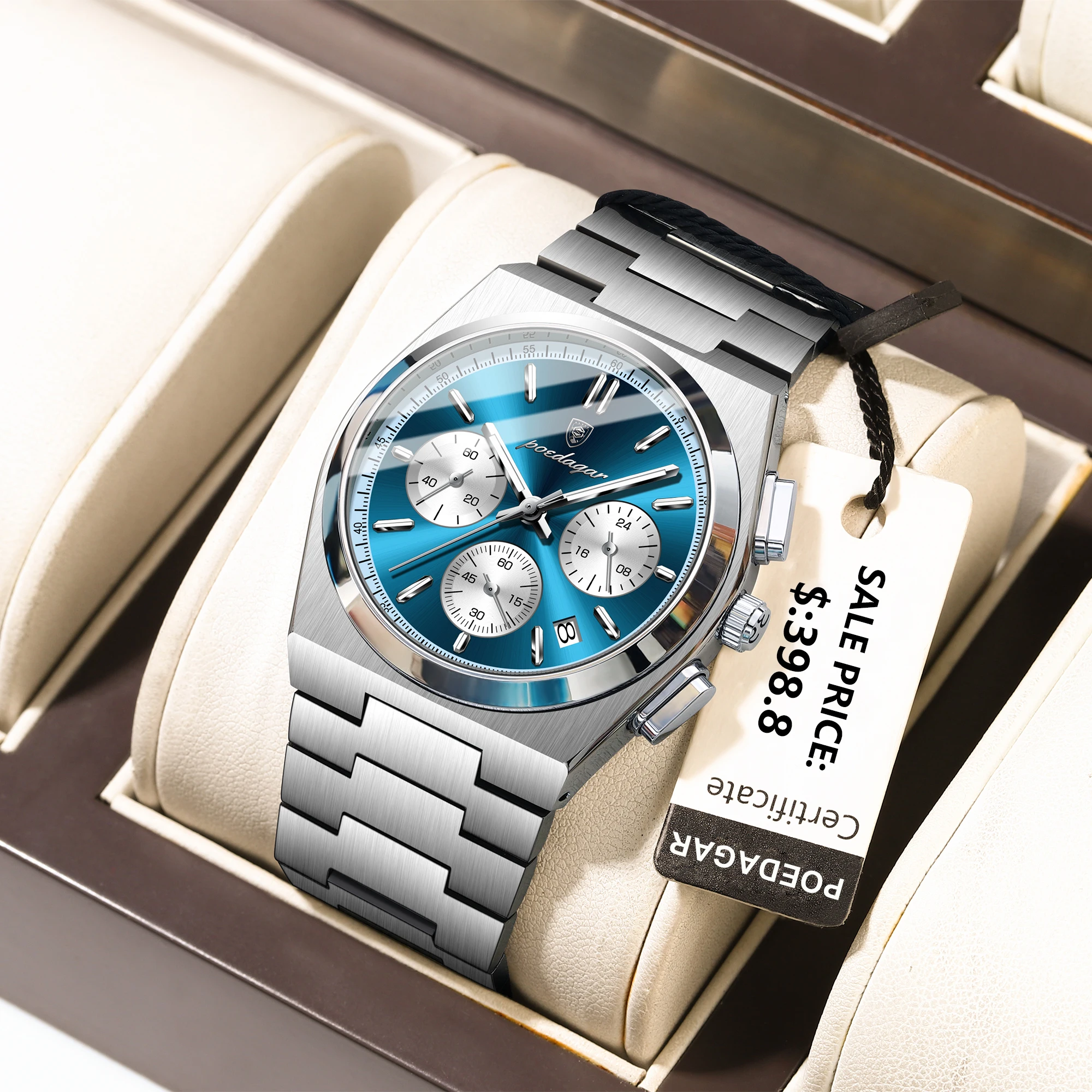 POEDAGAR Mode Luxus Uhren Für Männer Edelstahl Wasserdicht Mann Uhr Leucht Datum Chronograph Sport männer Quarzuhr Image