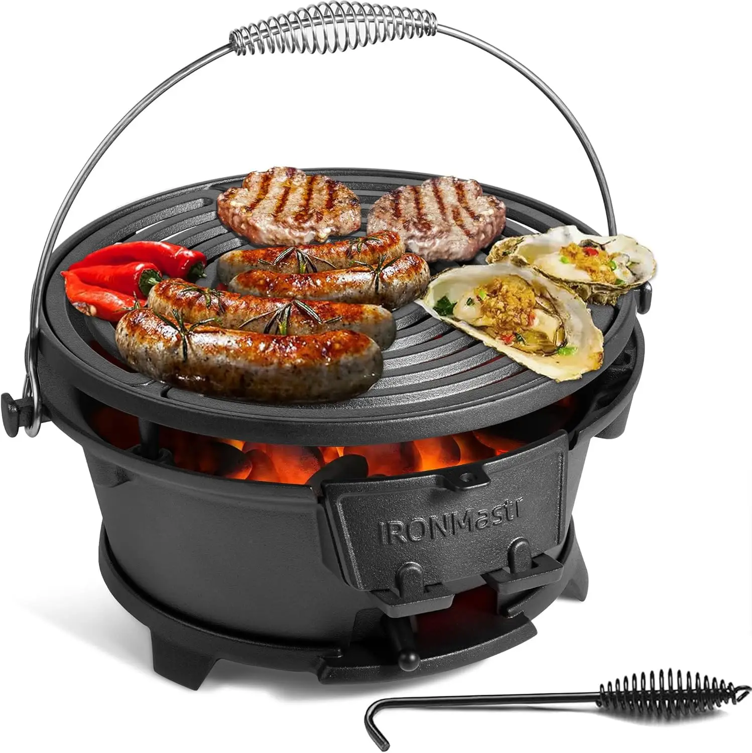 Gusseisen-Grill für den Außenbereich, Mini, kleiner Hibachi-Grill, tragbarer Holzkohlegrill für Outdoor-Camping, Herdoberfläche, 9,8 Zoll, perfekter Grill Image