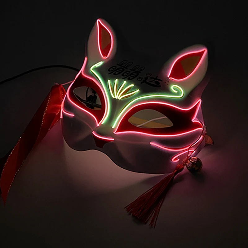 Leuchtende Fuchs-Maske, Tanzfeder, Nachtclub, Maskerade, Cosplay, Fuchsdanz-Requisiten, LED, Anime, Cosplay, Fuchs, japanische Maske, Kitsune-Masken Image
