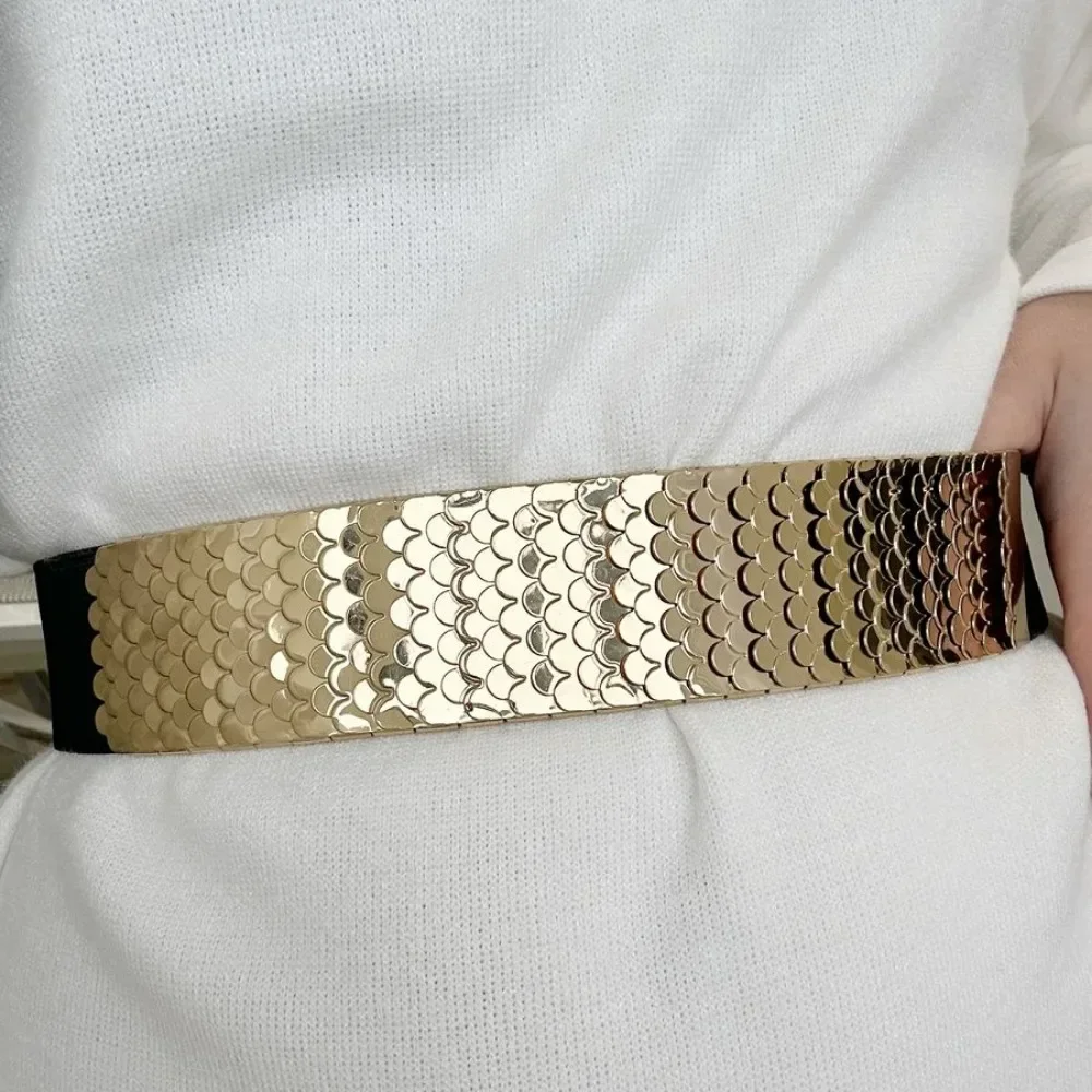 Geometrischer Metall dekor Korsett gürtel für Frauen Gold/Silber/Schwarz Metall auf Lager Image