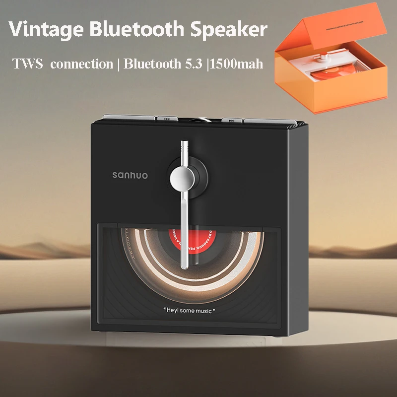 Mini Vintage Bluetooth Lautsprecher Tragbare Hifi Stereo Musik Box Audio System Drahtlose Musik Player Warmes Licht mit TF Karte Slot Image