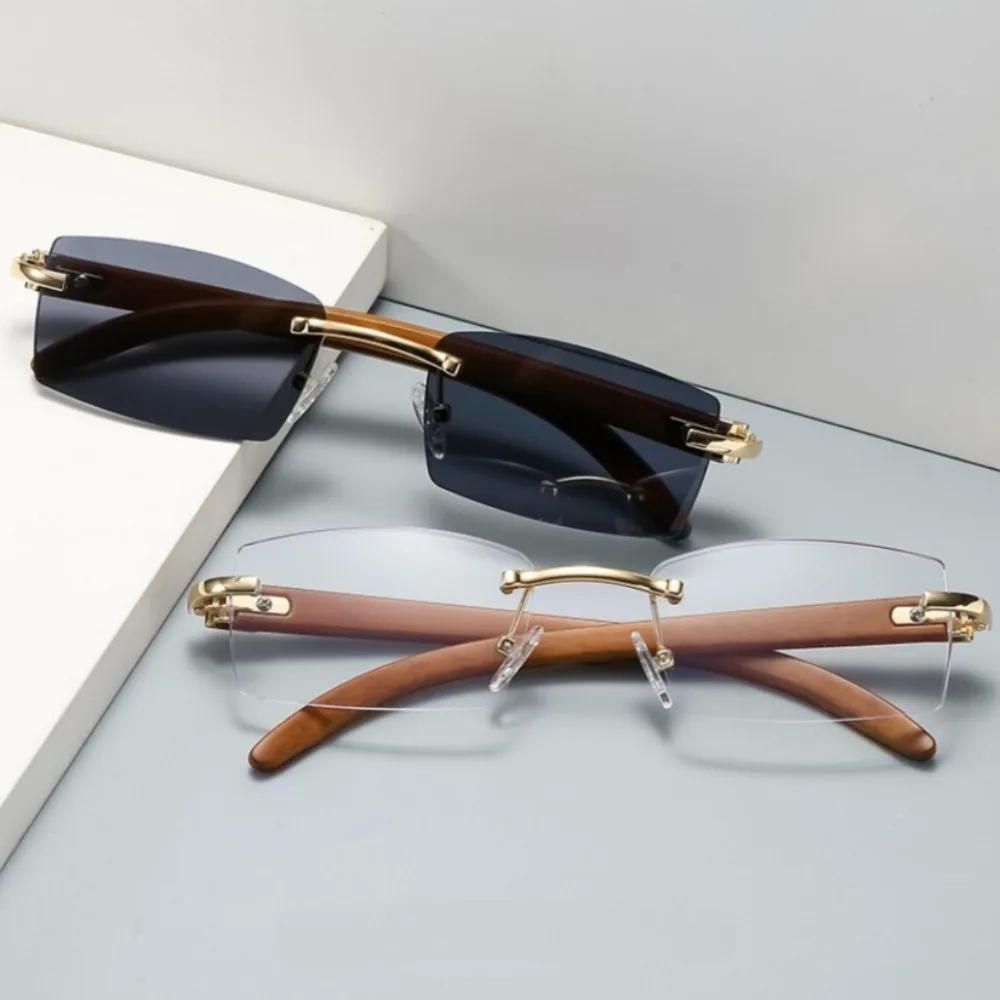 Stil Retro Sonnenbrille für Frauen Ins Gleichen Stil Holz Textur Leopard Korn Spiegel Beine Octagon Rahmenlose Koreanische Sonnenbrille Image