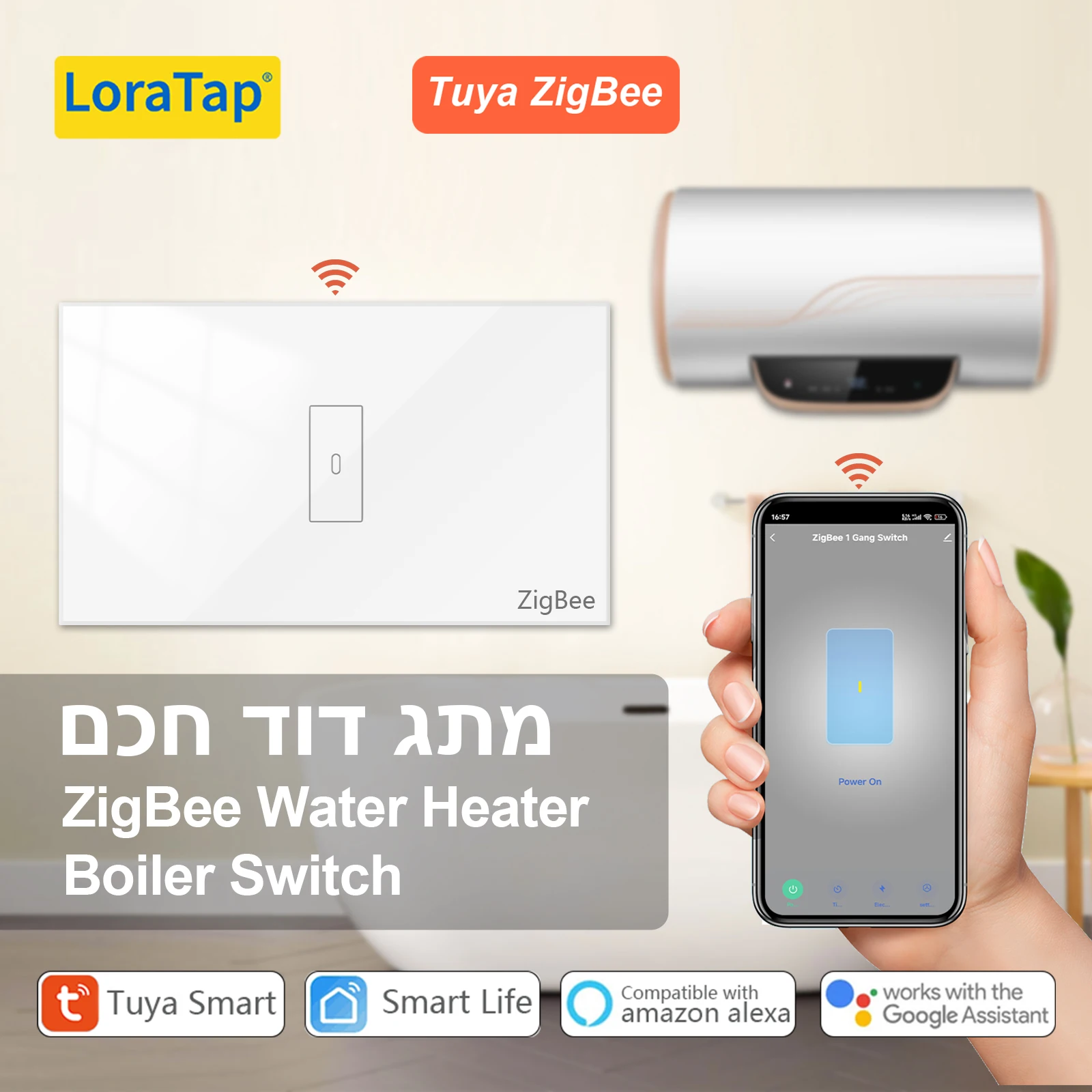 LoraTap Tuya Smart Life ZigBee Boiler Warmwasserbereiter Schalter Energieverbrauch Überwachung Fernbedienung Google Assistant Alexa Image