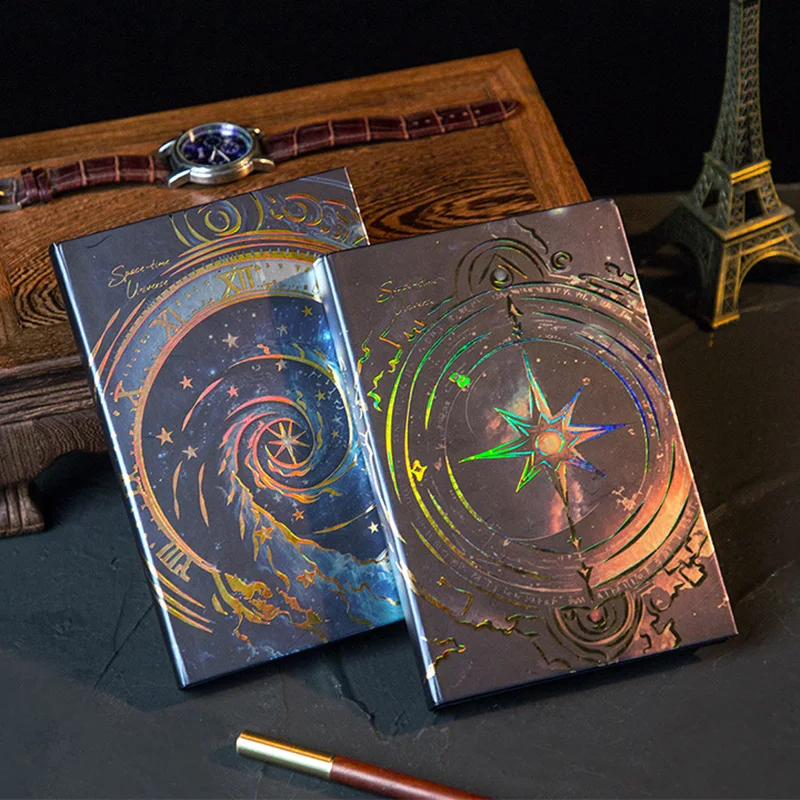 Kosmische Uhr Serie Retro-Notizbuch voller Farbe Seite schöne Sternen himmel Illustration Hardcover Tagebuch Student Notizblock Image