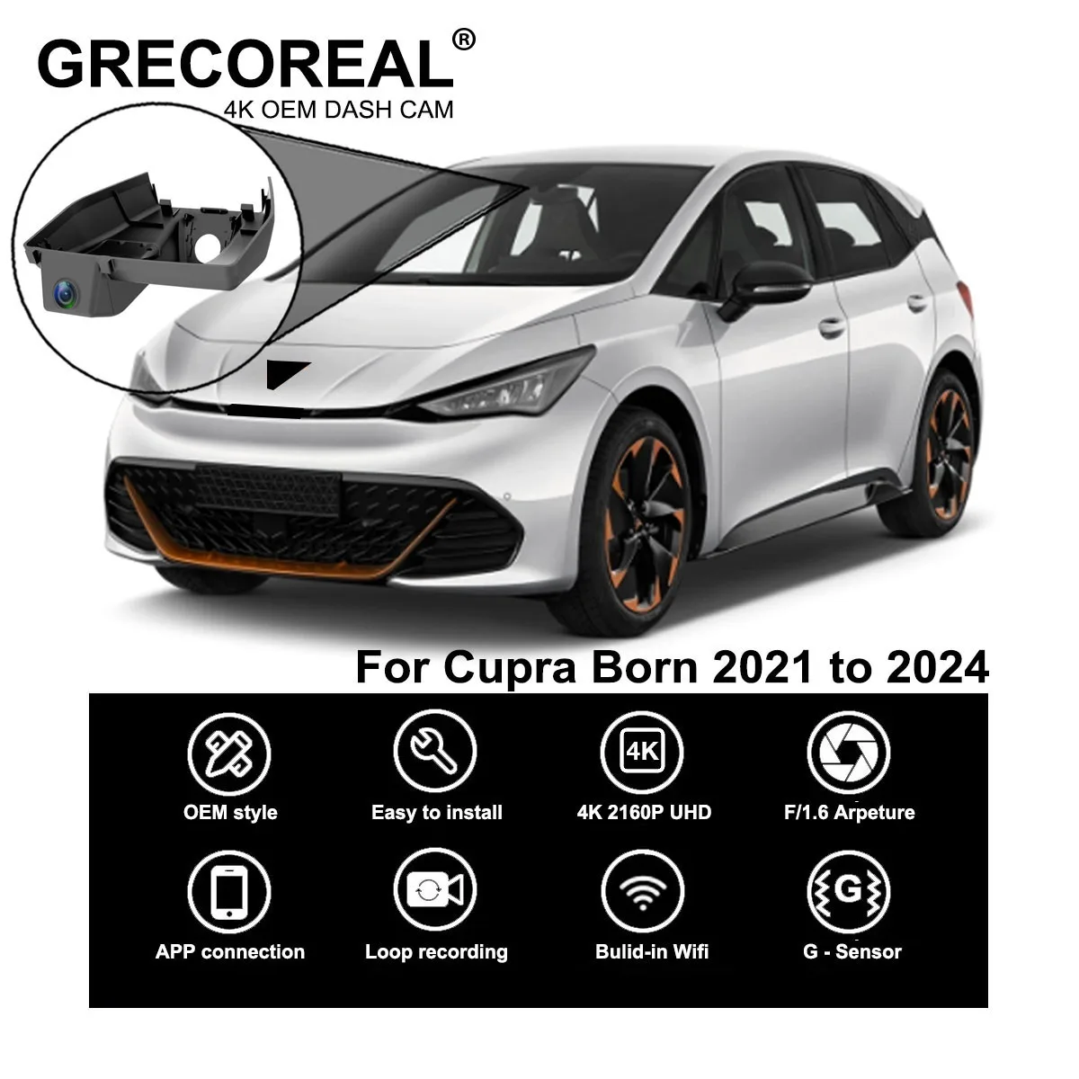 GRECOREAL 4K Dashcam vorne und hinten 2160P WiFi Dual Dashcam APP-Steuerung Einfache Installation Plug Play Kompatibel mit Cupra Born Image