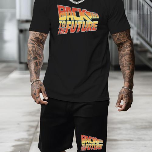 TEMU Ensemble pièces tendance pour homme Back To The Future, t-shirt à manches courtes d'été et short à cordon avec poche, tenues décontractées confortables et légères pour , sports de .