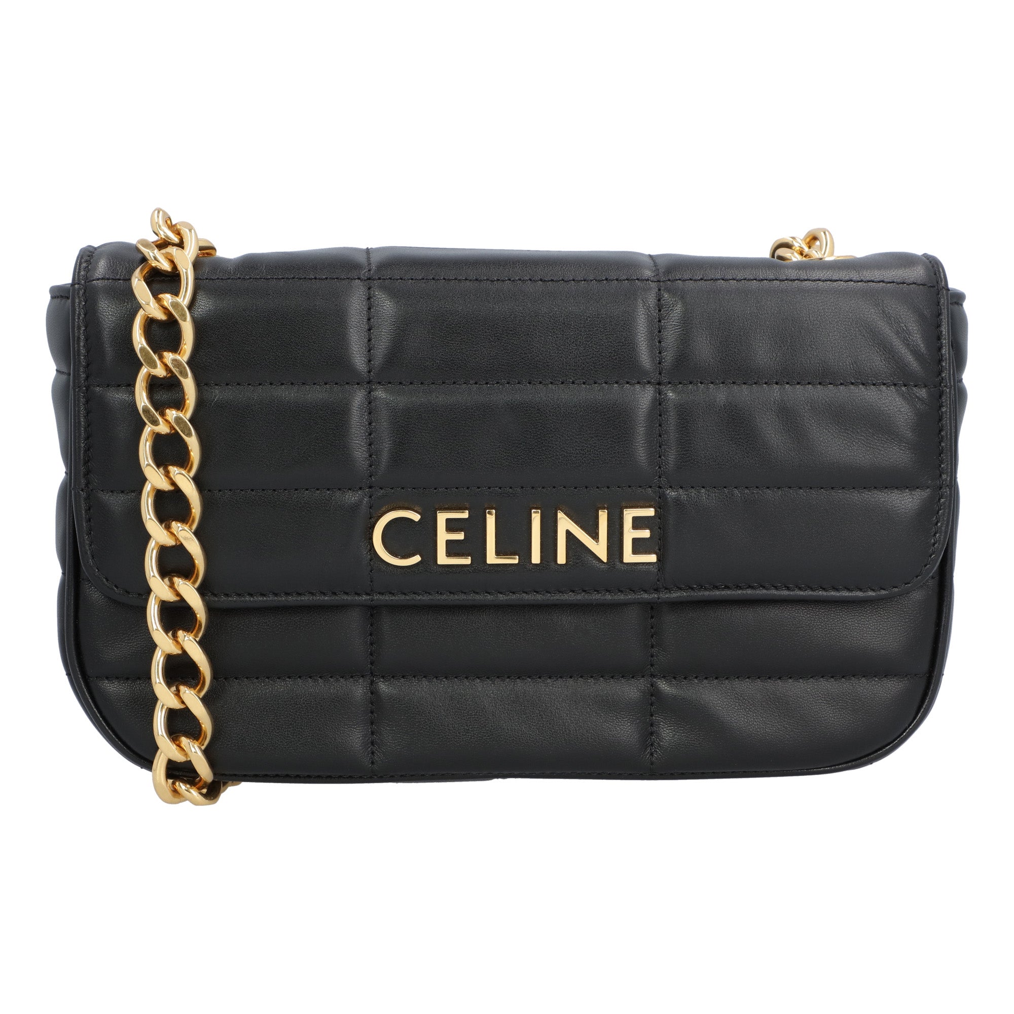 Céline Womens Celine Chain Shoulder Bag Matelasse Monochrome In Quilted Calfskin Black Lamb Leather - One Size