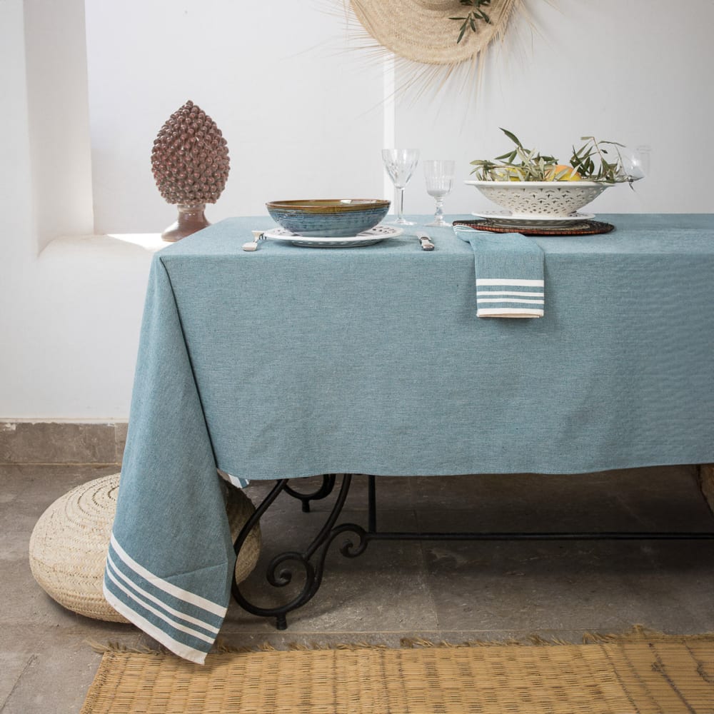Nappe coton bleu pétrole 180x350