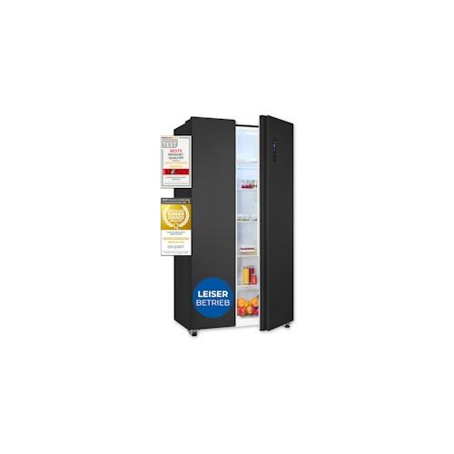 Exquisit Side-by-Side-Kühlschrank, Kühl-Gefrierkombination, NoFrost, 442 Liter, Schnellgefrieren, Alarm, 4-Sterne-Gefrieren, SBS546-040E inoxlook-az