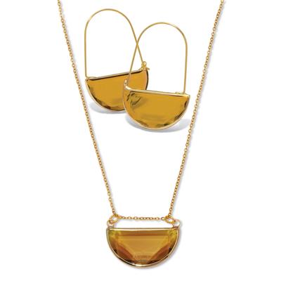 Women's Brown Crystal Half Moon Goldtone Jewelry Set by PalmBeach Jewelry in Brown (Size ONE SIZE)