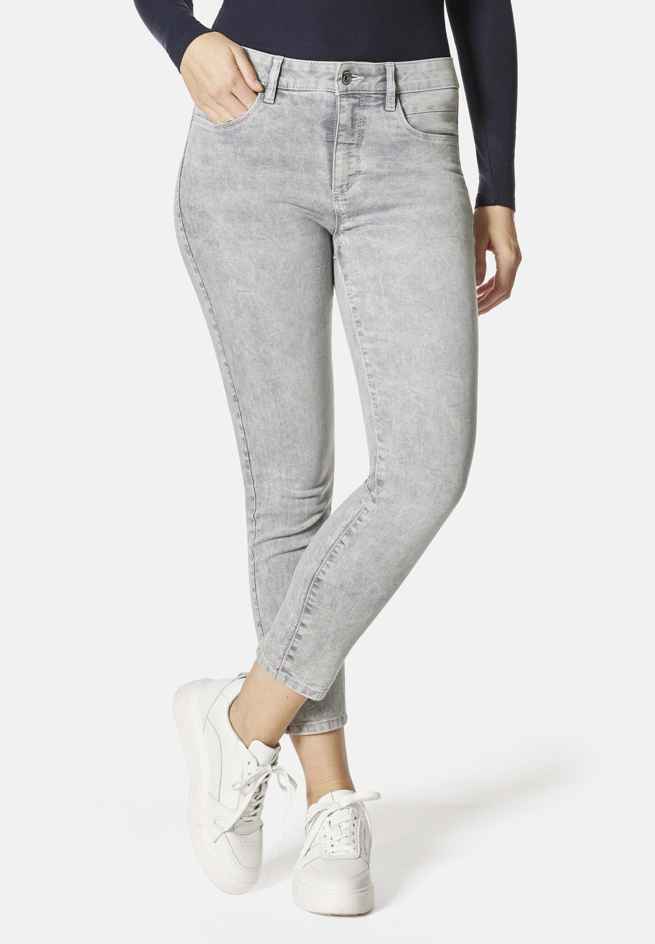5-Pocket-Jeans STOOKER WOMEN "Florenz Acid Wash Slim Fit", Damen, Gr. 36, Länge 26, grau (grau denim acid), Denim/Jeans, 78% Baumwolle, 20% recycled Polyester, 2% Elasthan, slim fit lang, Jeans 5-Pocket-Jeans, Slim Fit Casual Clean Wash Denim Jeans...