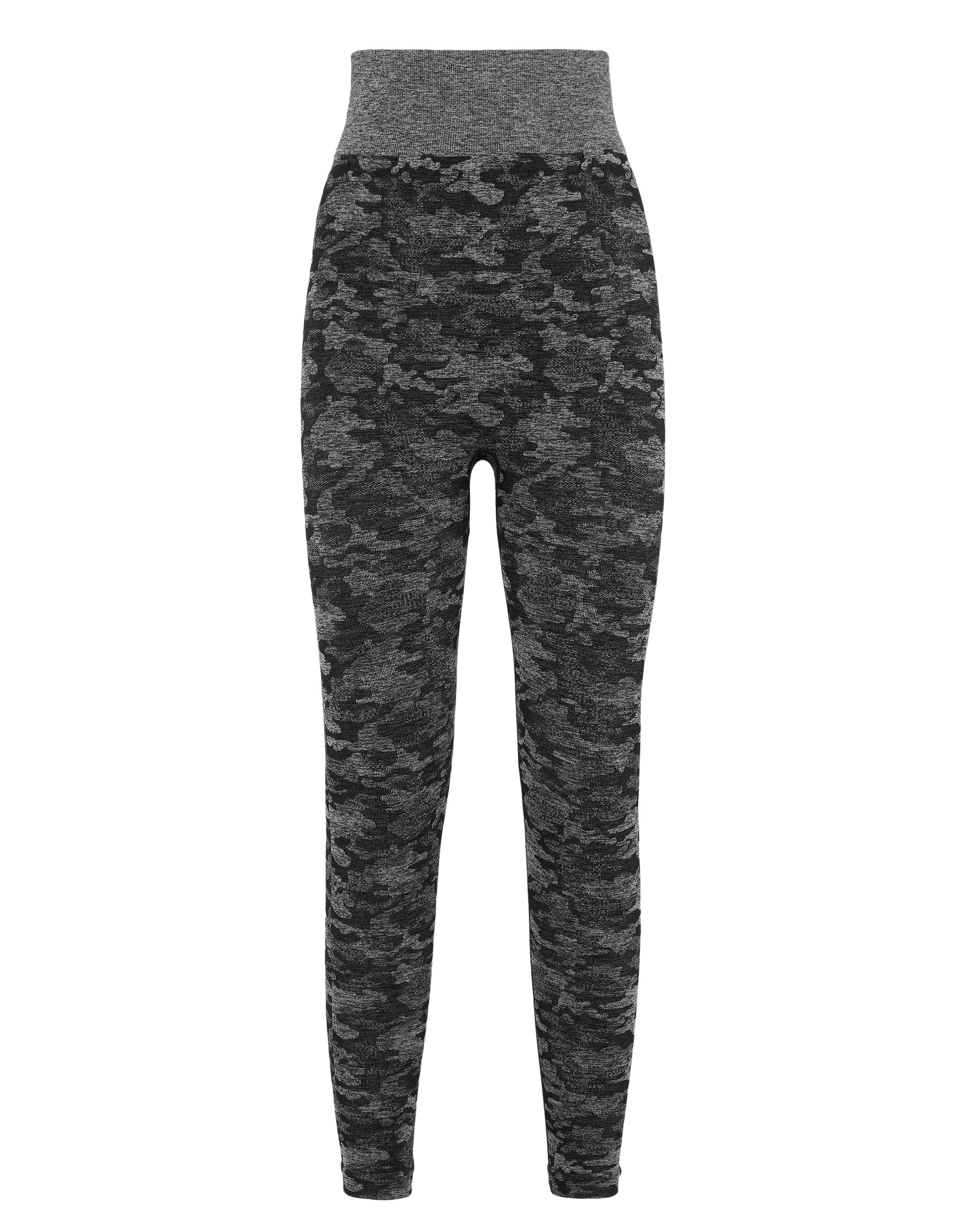Leggings PLEIN SPORT "Camouflage", Damen, Gr. L, US-Größen, schwarz (02, schwarz), Obermaterial: 74% Polyamid, 18% Polyester, 8% Elasthan, Hosen Leggings