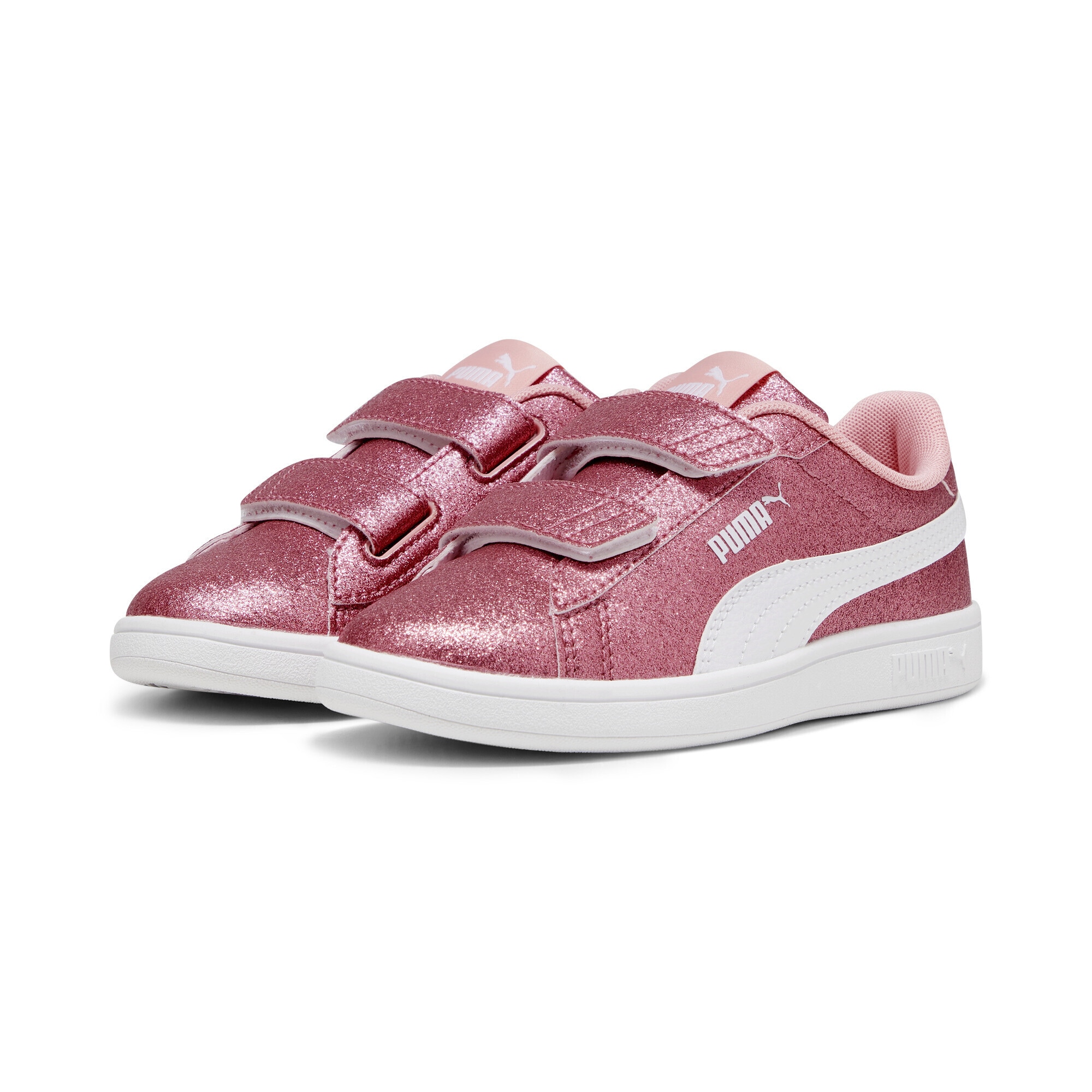 Sneaker PUMA "Smash 3.0 Glitz Glam Sneakers Mädchen", Mädchen, Gr. 28, rosa (peach smoothie weiß pink), Obermaterial: Textil, Synthetik; Futter: Textil; Innensohle: Textil; Laufsohle: Gummi, Schuhe Sneaker