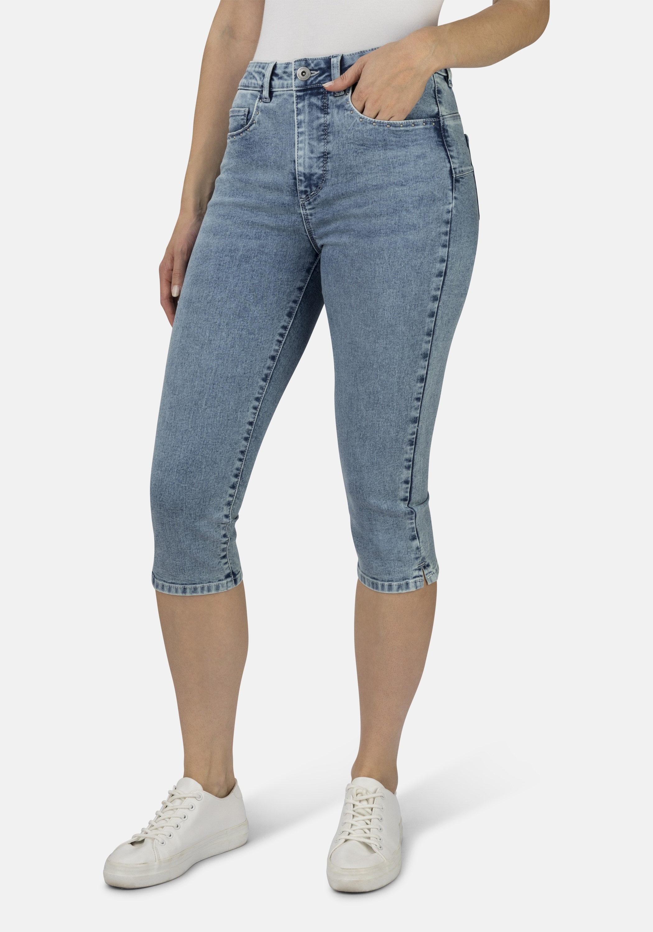 7/8-Jeans STOOKER WOMEN "Denim Capri Skinny Fit", Damen, Gr. 46, Länge 21, blau (light blau used), Denim/Jeans, 78% Baumwolle, 20% Polyester, 2% Elasthan, skinny fit 7/8-Länge, Jeans, Skinny Fit Casual Clean Wash Denim Jeans Magic Shape Effekt für...