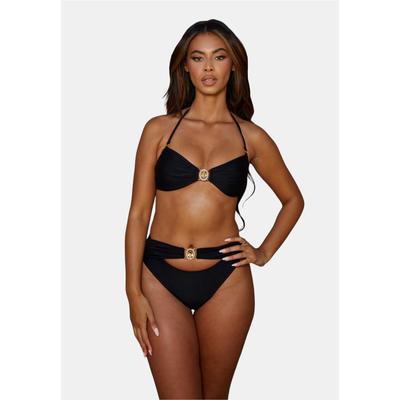 Triangel-Bikini-Top MODA MINX "Amour Bandeau Top", Damen, Gr. L, schwarz, 82% Polyamid, 18% Elasthan, unifarben, elegant, Bikini-Oberteile, mit tollem Steinbesatz Image