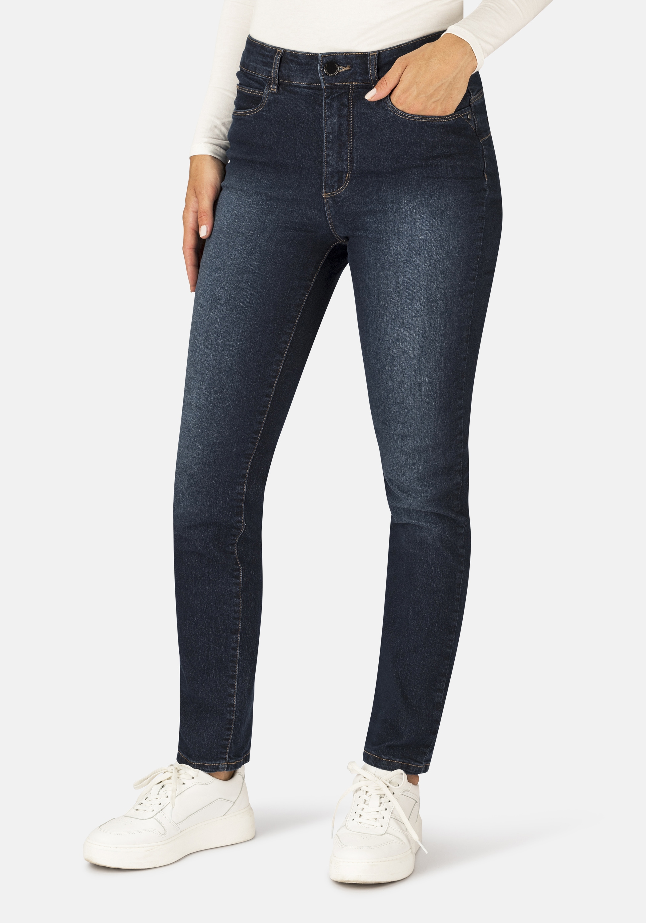 5-Pocket-Jeans STOOKER WOMEN "Milano Denim Basic Magic Shape Fit", Damen, Gr. 50, Länge 28, blau (medium blau), Denim/Jeans, 76% Baumwolle, 22% Polyester, 2% Elasthan, schmal lang, Jeans 5-Pocket-Jeans, Casual Clean Wash Denim Jeans Magic Shape...