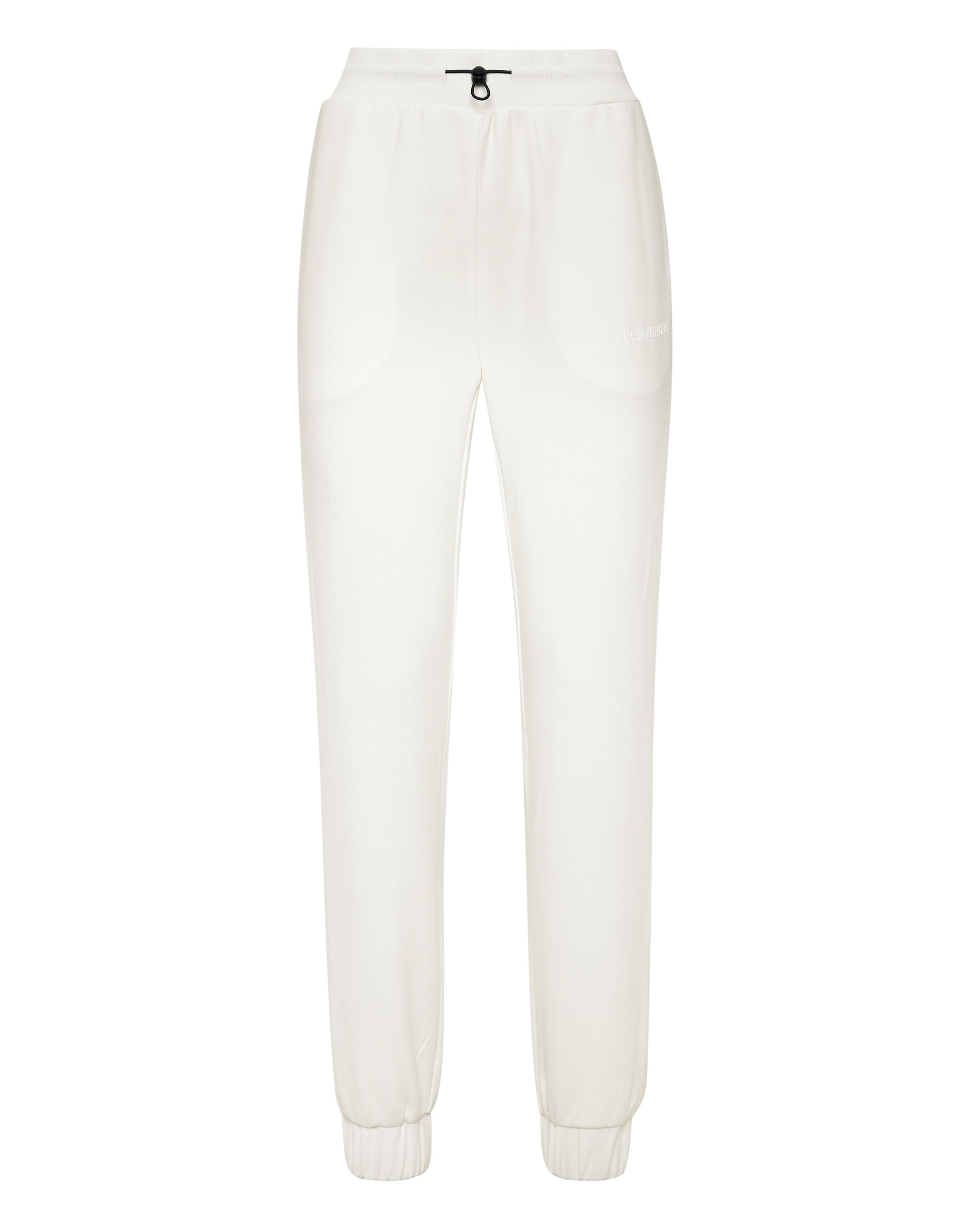 Jogginghose PLEIN SPORT "Jogginghose", Damen, Gr. L, US-Größen, weiß (01, weiß), Obermaterial: 48% Polyester, 24% Baumwolle, 23% Modal, 5% Elasthan, Hosen Jogginghose