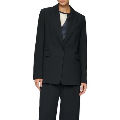 Longblazer S.OLIVER BLACK LABEL, Damen, Gr. 46, blau, Web, Obermaterial: 47% Polyester, 47% Viskose, 6% Elasthan. Futter: 100% Polyester, klassisch, regular fit hüftbedeckend, Langarm mit Knöpfen, Blazer, im eleganten Look Image