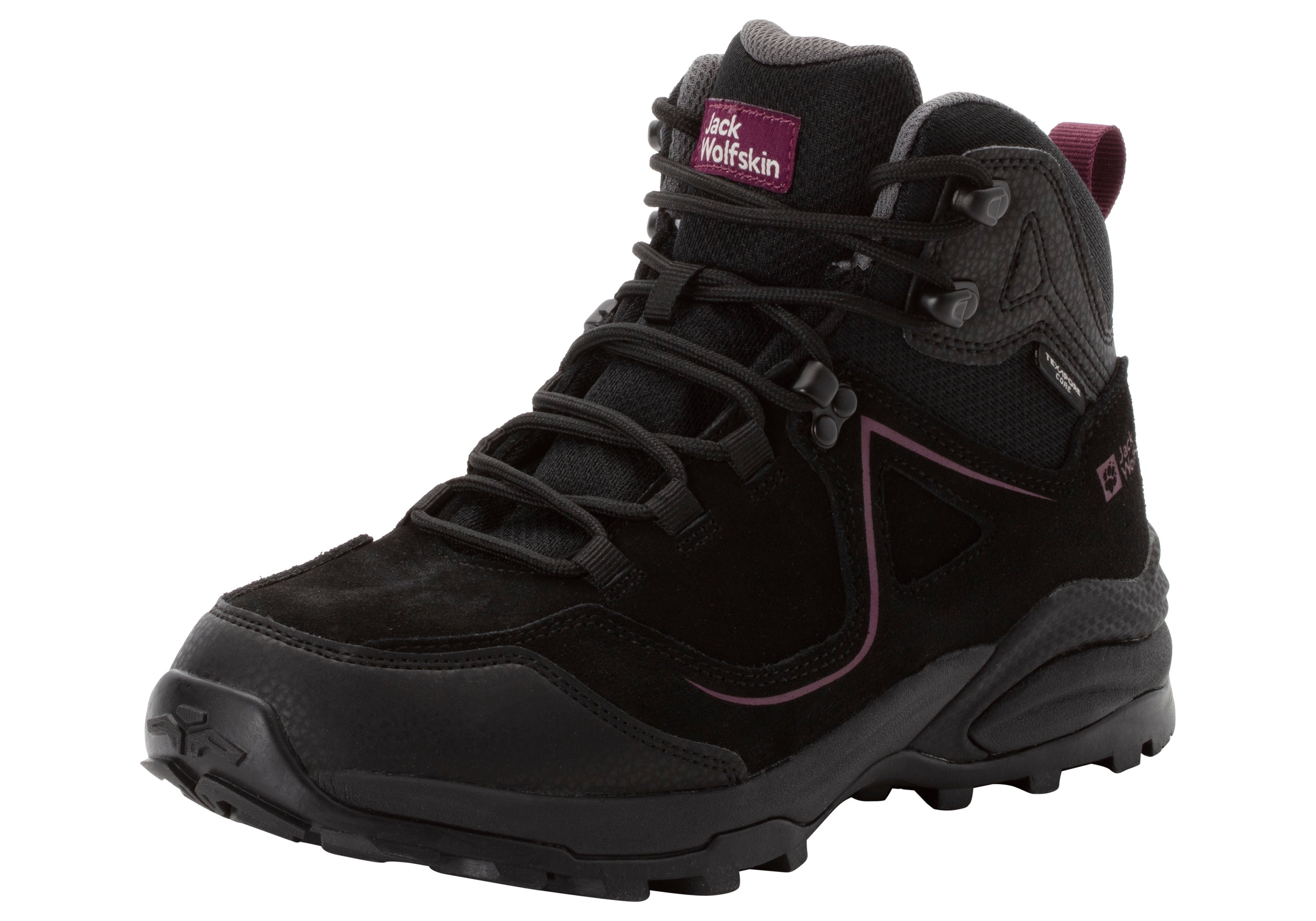 Wanderschuh JACK WOLFSKIN "SUNSET HIKE TEXAPORE MID W", Damen, Gr. 39,5, schwarz, Leder, Textil, Schuhe Wanderschuh, Wasserdicht, Trekkingschuh