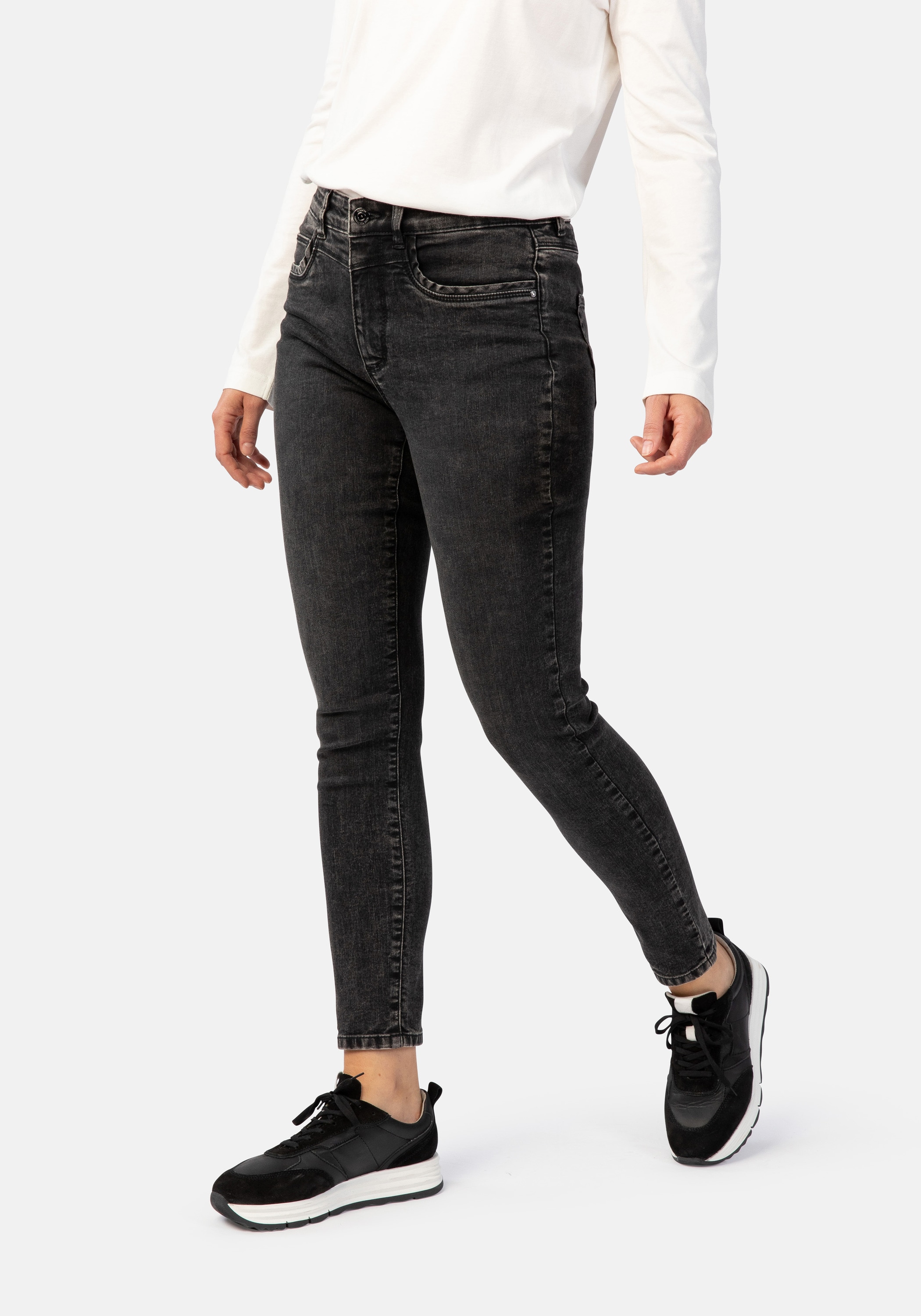 5-Pocket-Jeans STOOKER WOMEN "Rio Fexxi Move Strass Skinny Fit Jeans", Damen, Gr. 38, Länge 28, schwarz (schwarz vintage), Denim/Jeans, 83% Baumwolle, 16% Polyester, 1% Elasthan, skinny fit lang, Jeans 5-Pocket-Jeans, Skinny Fit Casual Clean Wash...