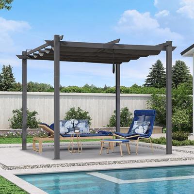 PURPLE LEAF Gazebo 10' x 13' Outdoor Retractable White Heavy-Duty Aluminum Pergola with Extra Top Roof