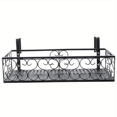 TEMU Iron Balcony Hanging Flower Rack Pot Stand Plant Storage Railing Shelf Decoration Image