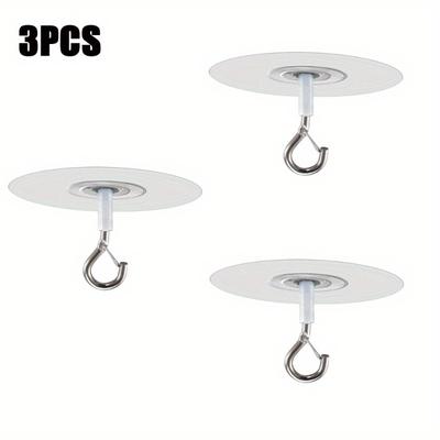 TEMU 3pcs Heavy Duty Adhesive Ceiling Hooks - , Non-porous For Hanging Lights, Plants & Decorations Image