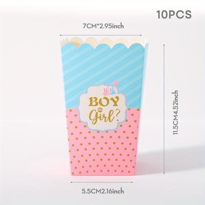 "TEMU 10/24pcs Gender Reveal Boxes - Popcorn, Chips & Candy Containers With "boy Girl?" Design, Festive Paper Snack Boxes For Gender Reveal Parties, Birthday Decor & , Gender Reveal Decorations" Image