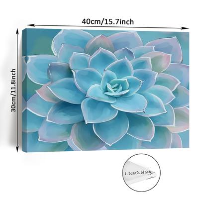 "TEMU Chic Turquoise Succulent Canvas Art - 11.8"x15.7" Wooden Framed Wall Decor For Living Room, Bedroom, Kitchen & Office - Accent Or Unique Gift, Room Decor" Image