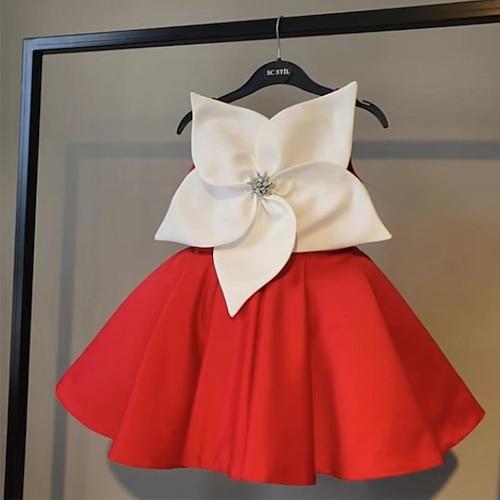 Robe de Demoiselle d'Honneur Fille enfants Fille Robe de princesse Utilisation Mariage Soirée Elégant Magnifique Maille Couleur unie Sans Manches Col Ras du Cou Jaune Rose Claire 4 ans et